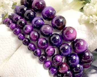 Handmade Purple Tiger's Eye Bracelet, Stretchy Anxiety Relief Bracelet