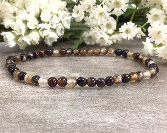 Brown Stripe Agate Beaded Bracelet Handmade Stretch 4mm Agate Bracelet Healing Protection Calming Balancing Gemstone For Women And Men