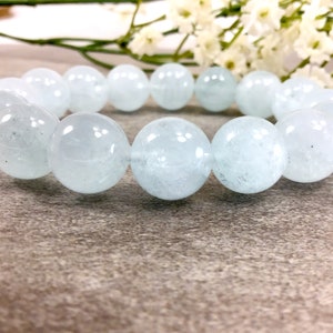 12mm Natural Blue Aquamarine Bracelet, Healing Crystal, Stretchy String Bracelet, March Birthstone Bracelet, Gift For Women, Bridesmaid Gift