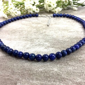 Blue Lapis Necklace Crystal Jewelry 6mm Healing Anxiety Relief Balancing Calming Necklace For Women And Men  Personalized length 14"-24"