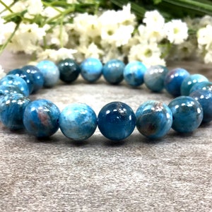 10mm Natural Blue Apatite Beaded Bracelet Handmade Stretch Bracelet Healing Anxiety Relief Jewelry Gift