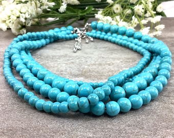 Blue Magnesite Turquoise Necklace, Turquoise Jewelry, Healing balancing anxiety relief calming protection gift for women 4mm6mm8mm10mm