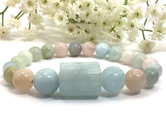 Aquamarine Morganite Crystal Bracelet 8mm Beaded Stretch Jewelry