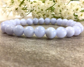 8mm Blue Lace Agate Bracelet, Crazy Lace Agate, Healing Crystals Bracelet, Anxiety relief balancing stretchy bracelet for women and men
