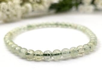 Green Prehnite Beaded Bracelet - Handmade 4mm Stretch Bracelet