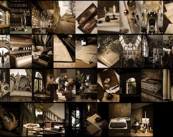 35 Dark Academia Aesthetic Collage, Library, Books, Bibliophile Gift, Décor