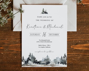 Winter Wedding Invitation, Mountain Wedding Invitation, Wedding Template, Forest Wedding Invitation, Rustic Wedding Invitation  0504_01