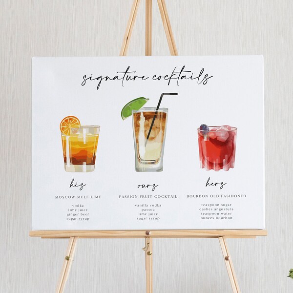 Signature Drink Sign, Signature Cocktail Sign, Signature Drink Sign Wedding, His And Hers Drink Sign, Wedding Drink Menu,Cocktail Bride Sign