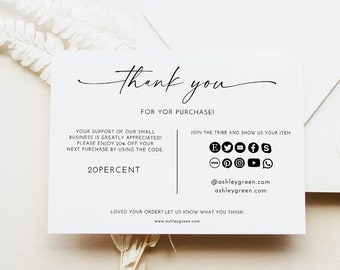 Editable Business Thank You Card Template, Modern Thank You for Your Purchase Card, DIY Small Business Package Insert Card, 0243_118