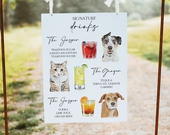 Pet Signature Drink Sign, Three Pets + Three Drinks Dog Bar Sign, Wedding Bar Sign, Dog Cocktail Sign, Dog Signature Drinks Wedding 0230_097