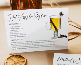 Mulled Wine Recipe Card, Cocktail Recipe, Printable Bar Drink Recipe, Alcohol Recipe Card, DIY Cocktails Card, Editable Recipe Card 0230_069