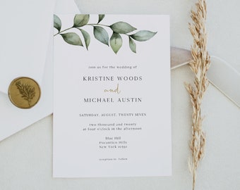 Greenery Wedding Invitation, Spring Wedding Invitation, DIY Wedding Template, Boho Wedding Invitation, Printable Eucalyptus Wedding 0505_02