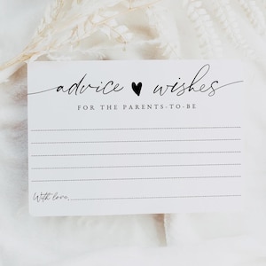 Advies voor ouderskaart, babyshoweradvieskaart, advies en wensen, babyshowerspellen afdrukbaar, bewerkbare sjabloon, modern, minimaal, 0255
