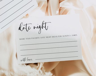 Wedding Advice Cards Template, Date Night Cards, Wedding Date Ideas, Wedding Date Night Cards, Bridal Shower Game, Editable Card 0507_065