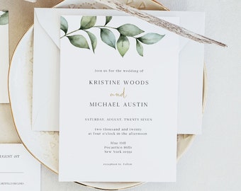 Greenery Wedding Invitation Printable, Wedding Invitation Set Template, Bohemian Wedding Invitation, Eucalyptus Greenery, Printable, 0505_01