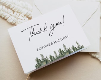 Greenery wedding thank you card template. Editable wedding postcard  with minimalist design 0211_013