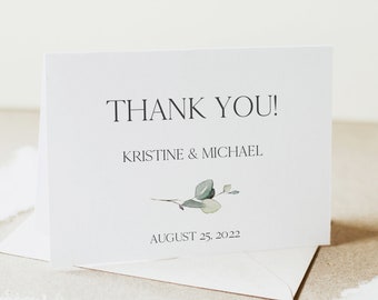 Flower Greeting Card, Greenery Thank You Template, Flat And Tent Thank You, Wedding Card, Minimal Thank You Card, Printable Card 0162_013