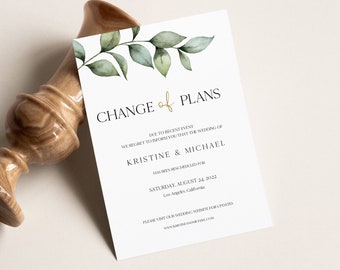 Wedding Postponed Announcement Template, Change of Plans Announcement Template, Wedding Postponement Postcard, Reschedule Download, 0505_039