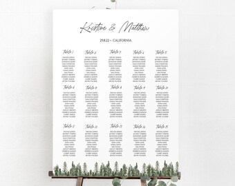 Seating Chart Wedding Template, Greenery Wedding Seating Chart, Seating Chart Board, Winter Wedding Seating Chart, Holiday Wedding  0211_07