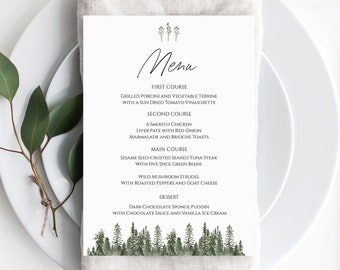 Pine Wedding Menu Template, Tree Wedding Menu Template Instant Download, Menu Templett, Forest Wedding Menu, Mountain Wedding Menu, 0211_014