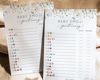 Wildeflower Emoji Pictionary Baby Shower Game, Emoji Picture Game Template, Floral Baby Shower, Girl Baby Shower, Wildeflower Shower, 0267