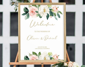 Floral Welcome Sign Template, Boho Wedding Welcome Sign Template, Printable Wedding Poster Sign, Templett, Instant Download, Shower, 0202_05