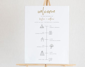 Timeline Wedding Sign with Wedding Icons, Modern Wedding Welcome Sign Template, Welcome Timeline Sign, Timeline Poster, Templett, 0213_029