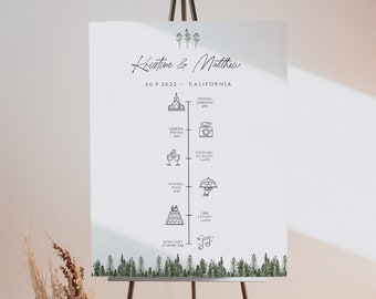 Event Timeline Wedding Template, Mountain Wedding Schedule, Pine Wedding Timeline Poster, Printable Timeline Sign, Digital Template,0211_029