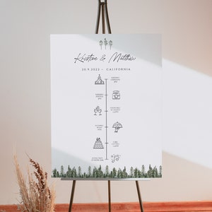 Event Timeline Wedding Template, Mountain Wedding Schedule, Pine Wedding Timeline Poster, Printable Timeline Sign, Digital Template,0211_029