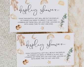 Display Shower Card Template, Baby Shower Display Shower Insert Card, Unwrapped Gift Sign, Neutral Boho Baby Shower, Editable Download, 0287