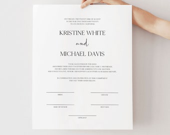 Minimalist Marriage Certificate Template, Modern Wedding Certificate, Printable Wedding Certificate, Instant Download Wedding Vows, 0506_015
