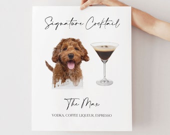 Custom Dog Bar Wedding Menu Sign, Dog Signature Cocktail Sign, Pet Signature Wedding Drink Template, Pet Photo Sign, Animal Drinks  0230_097