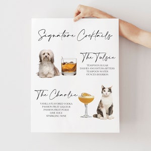 Two Pets + Two Drinks Dog Bar Sign, Pet Signature Drink Sign, Wedding Bar Sign, Dog Cocktail Sign, Dog Signature Drinks Wedding Bar 0230_097