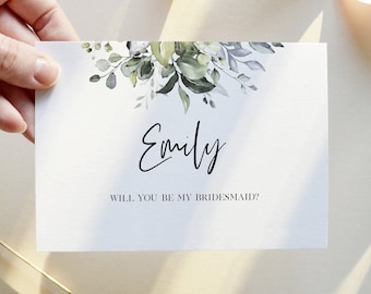 Will You Be My Bridesmaid Card, Greenery Bridesmaid Proposal Card Template Instant Download, Maid of Honor Card, Editable Templett, 0176_037