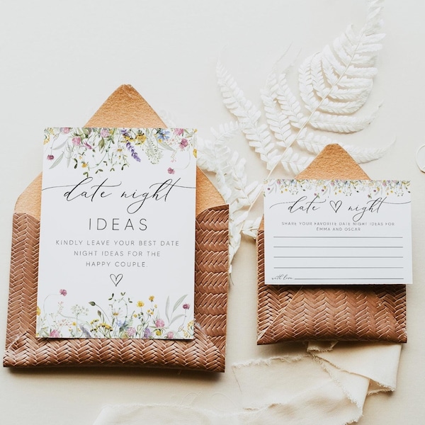 Wildflower Date Night Sign and Card, Date Night Card Template, Date Night Ideas Card, Wildflower Bridal Shower, Date Night Card Insert, 0267