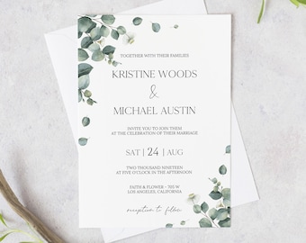 Greenery Wedding Invitation Template, Eucalyptus Wedding Invitation, Printable Wedding Invitation Suite, RSVP Card Template Details 0193_01