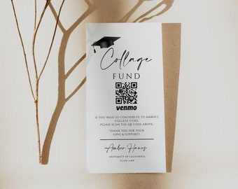 Collage Fund QR Code Card Template, Printable Graduation QR Code Card, Graduation Venmo Card, 0230