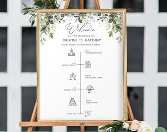 Timeline Wedding Sign with Wedding Icons, Wedding Welcome Sign Template, Welcome Timeline Sign, Timeline Poster, Wedding Day Icons, 0209_029