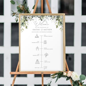 Timeline Wedding Sign with Wedding Icons, Wedding Welcome Sign Template, Welcome Timeline Sign, Timeline Poster, Wedding Day Icons, 0209_029