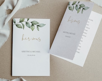 Bifold Wedding Vows, Printable Vows Template, Anniversary Gift, Wedding Keepsake, Editable Vows, Marriage Certificate,Greenery Vows 0505_043