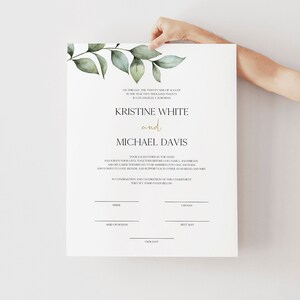 Grüne Boho druckbare Hochzeit Heiratsurkunde, Hochzeit Urkunde sofortiger Download benutzerdefinierte Zertifikat Templett, 0505_015