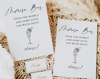 Letrero y etiquetas minimalistas para barra de mimosa: editables para bodas y despedidas de soltera (descarga instantánea), 0255