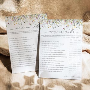 Wildflower Over or Under Baby Shower Game, Over or Under Trivia Game, Over or Under Game, Baby Shower Games Printable, Templett, 0267