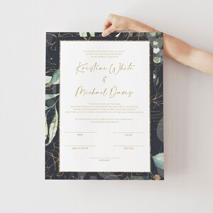 Druckbare Hochzeitsurkunde, Heiratsurkunde Vorlage, Grüne Zertifikat Vorlage bearbeitbar, Sofort Download Modern Boho, 0219_015