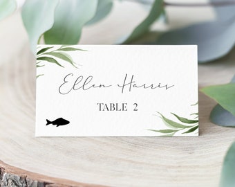 Greenery Eucalyptus Wedding Place Card Template, Name Cards for Wedding Tables, Calligraphy Escort Cards, 0503_06