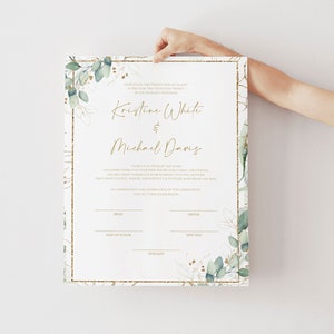 Heiratsurkunde Vorlage, druckbare Hochzeitsurkunde, Grün Zertifikat Vorlage bearbeitbar, Sofort Download Modern Boho, 0218_015