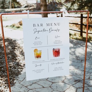 Modèle de menu de bar de mariage, modèle d&#39;enseigne Signature, modèle d&#39;enseigne Open Bar, enseigne de boissons de mariage, modèle de cocktails de mariage 0230_028