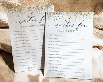 Wildeflower Wishes For Baby Card, Advice for Baby, Baby Shower Games, Floral Baby Shower, Editable, Template, Advice and Wishes, 0267