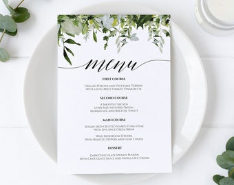 Printable Wedding Menu Template, Greenery Wedding Menu, Calligraphy Wedding Menu Wedding Menu Card Printable Template, Dinner Menu, 0075_014