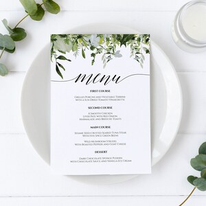 Modèle imprimable de menu de mariage, menu de mariage de verdure, modèle imprimable de carte de menu de mariage de menu de mariage de calligraphie, menu de dîner, 0075_014